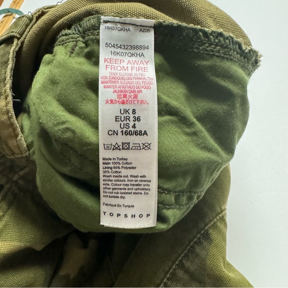 Topshop Green Camo Capri Cargo Pants Adjustable Cuffs Relaxed Fit Size: 4 - Picture 5 of 6